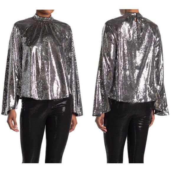 RtA Tennessee Peasant Silver Sequin Bell Sleeve Top Sz XS NWT - Picture 16 of 16